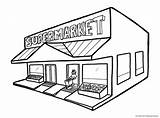 Supermarket Clipart Market Drawing Store Grocery Coloring Shopping Building Clip Cartoon Pages Food Cliparts Line School Drawings Sore Public Library sketch template