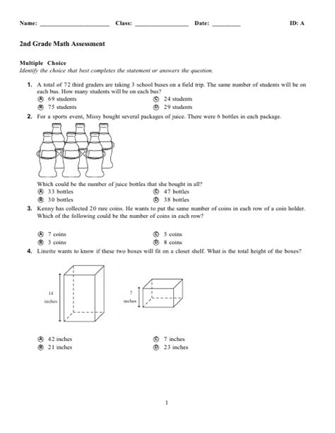 math assessment worksheet  grade  printable