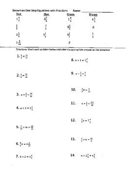 step equations  fractions snowman  math  ga tpt