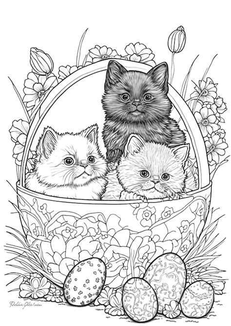 happy easter cats coloring page  children  adults coloring home