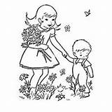 Sister Brother Coloring Pages Spring Colouring Color Printable Season Playing Toddler Flower Getdrawings Getcolorings Kids During sketch template