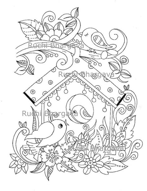 bird house coloring pagesblack  white  art adult etsy