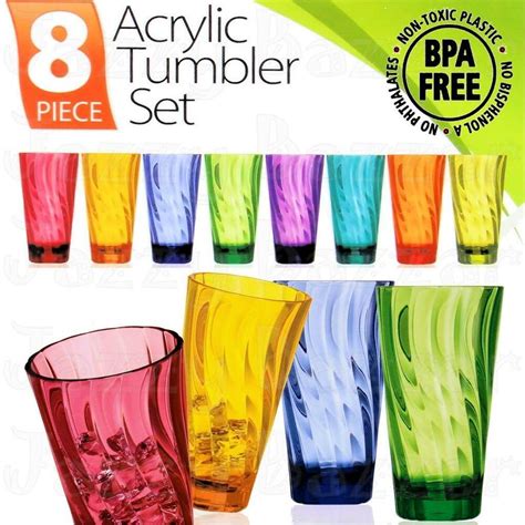 8 Acrylic Drinking Water Drink Glasses Coloured Plastic