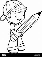 Pencil Boy Holding Coloring Student Big Little Book Alamy sketch template