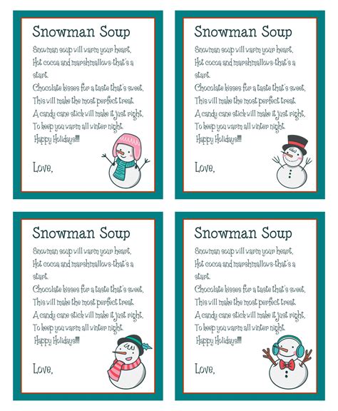 snowman soup printable  customize  print