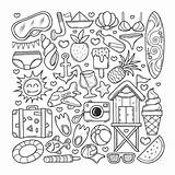 Summer Doodle Coloring Drawn Hand Vector Premium Icons sketch template