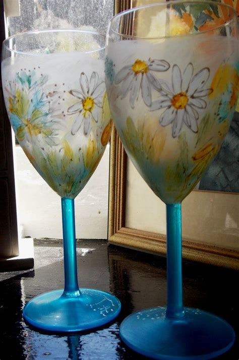 Wildflower Hand Painted Wine Glasses Etsy Hand Painted Wine Glasses