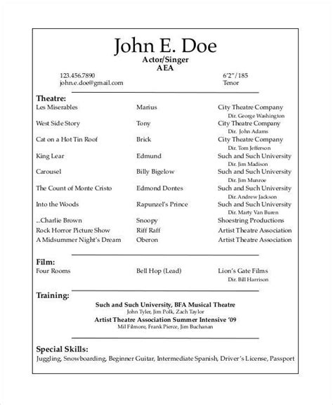 musical theatre resume template  general format  tips