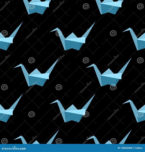 seamless pattern  origami cranes stock vector illustration