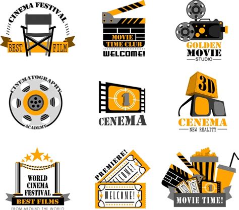 cinema film logo sets isolated  vintage style vectors graphic art designs  editable ai eps