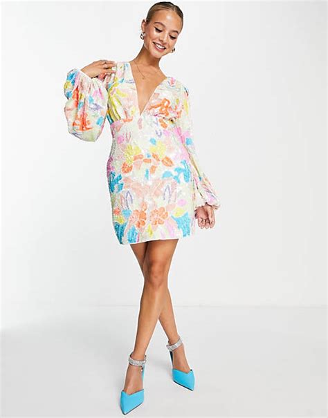 asos edition neon floral sequin mini dress asos