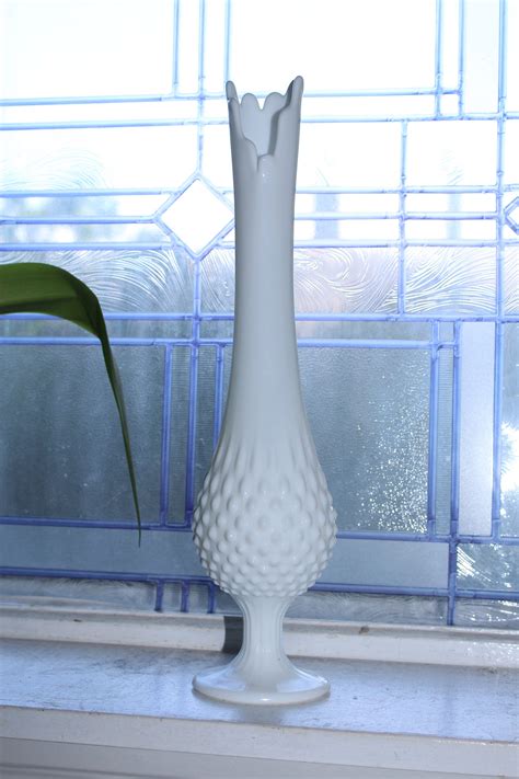 Vintage 15 Fenton Milk Glass Vase Swung Footed Hobnail Stretch Glass