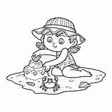 Plage Fille Colorare Bambini Spiaggia Enfants Bambina Bermain Pasir St2 Forziere sketch template
