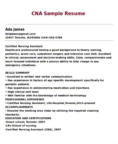cna resume sample  cantik