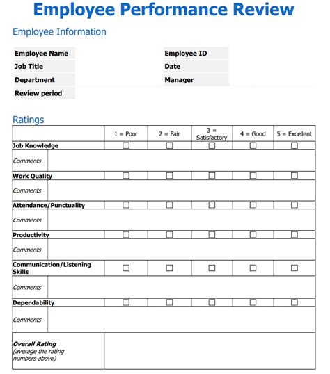 perfect employee evaluation form templates