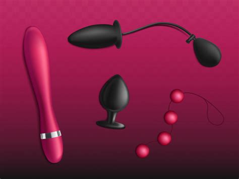 Sex Toys For Womens Pleasure Set Isolated On Gradient Red