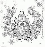 Coloring Christmas Pages Adult Adults Owl Printable Winter Print sketch template