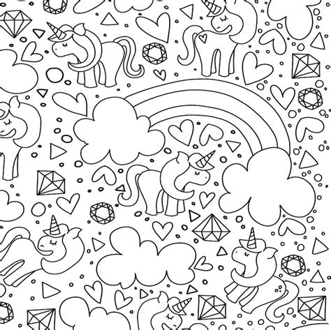 unicorns rainbows coloring page digital printable etsy