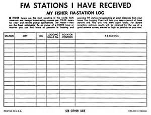 fisher fm station log manual log sheet  fm radio stations hifi