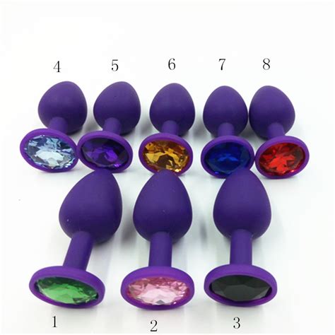 Purple Silicone Anal Plug Toys Smooth Touch Colorful Diamond Butt Plug