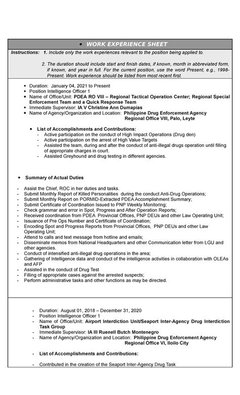 work experience sheet cpndocx kim work experience sheet instructions