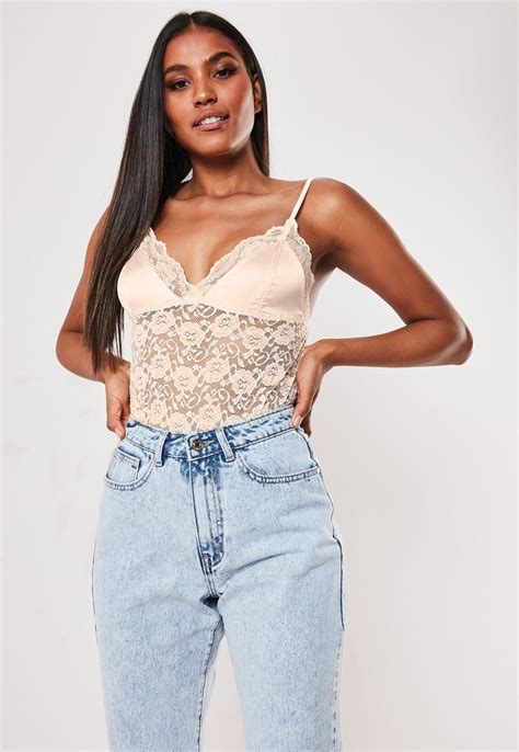 nude lace trim triangle cup detail bodysuit missguided ireland