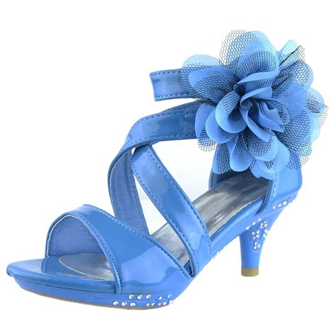 kids dress sandals strappy patent leather flower high heel girls blue footwear shoes special