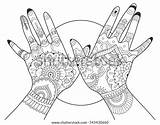 Coloring Mehndi Hands Vector Drawing Book Adults sketch template