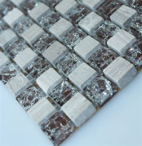 Stone And Glass Mosaic Tile Ice Cracked Glass And Marble Backsplash