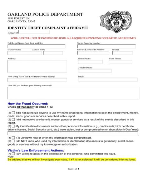 identity theft affidavit forms