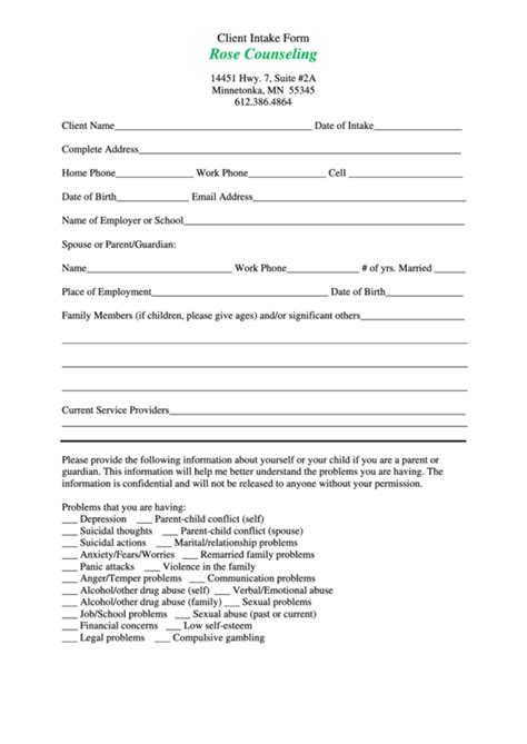 fillable client counseling intake form printable
