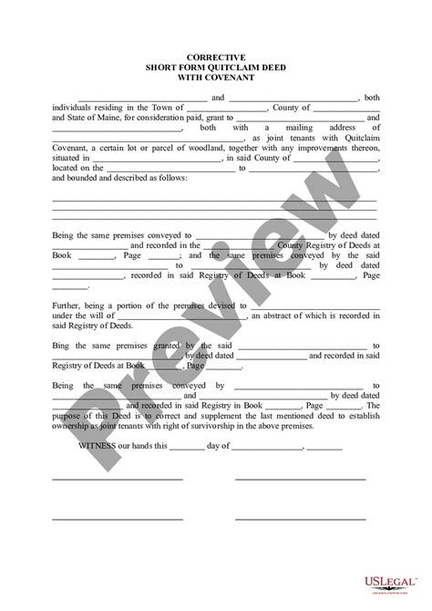 maine corrective short form quitclaim deed  covenant corrective form deed  legal forms
