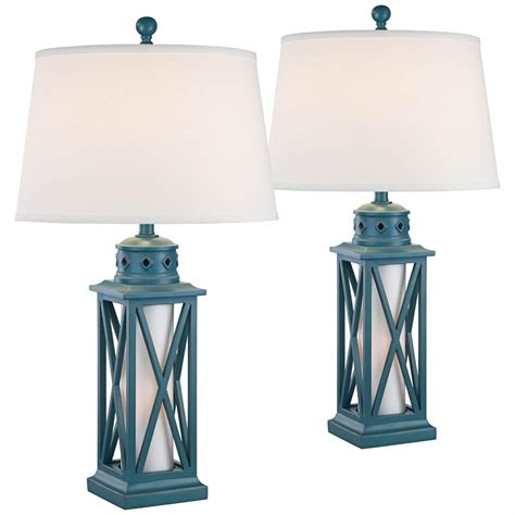 bondi largo blue coastal lantern table lamps set    lamps