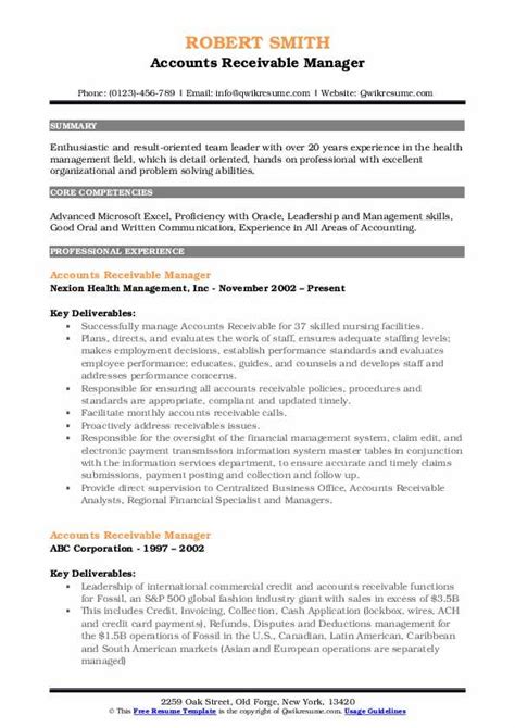 accounts receivable manager resume samples qwikresume