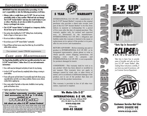 instant shelter eclipse ii owners manual   manualslib