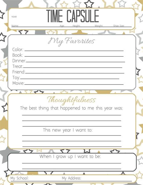 years time capsule printable questionnaire  kids easy