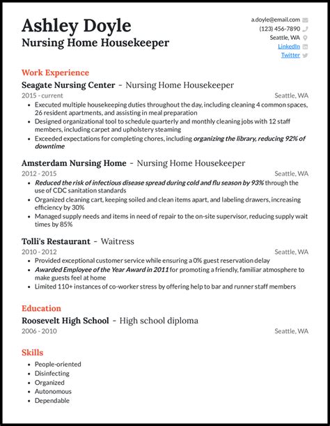 housekeeping resume examples  worked