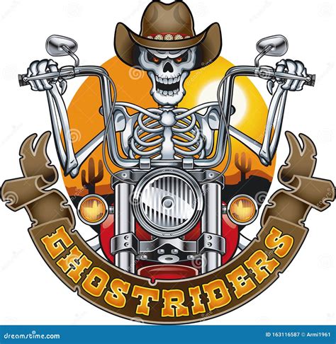 human skeleton riding motorcycl stock vector illustration  cowboy