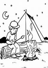 Campfire Coloriage Barraca Homem Roasting Marshmallows Colorir Tulamama Vivant Tudodesenhos Imprimer Coloringpages sketch template