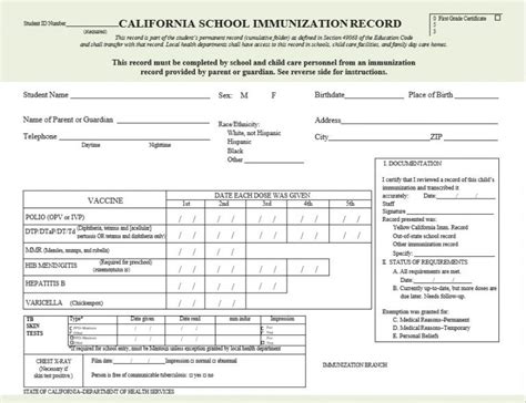 california immunization card printable template    track