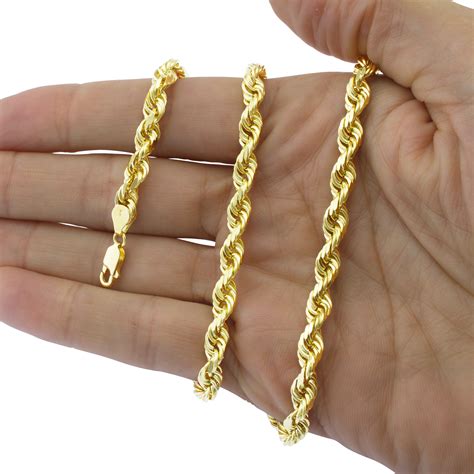 yellow gold solid rope chain necklace bracelet mm mm mens women