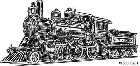 vector locomotive vector sketch black and white illustration of old steam train buy this