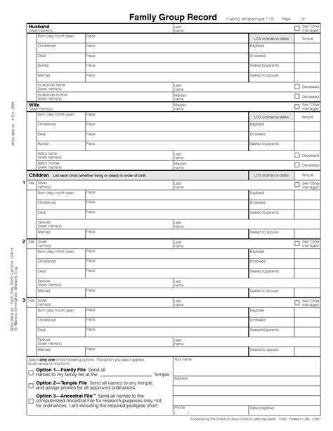 lds family group sheet template family tree genealogy family tree