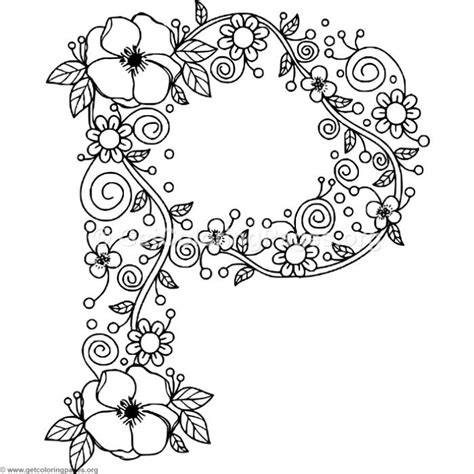 floral alphabet letter p coloring pages coloring
