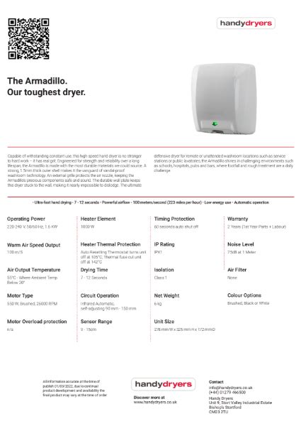 Armadillo Vandal Proof Data Sheet Heat Outdoors And Handy Dryers Nbs