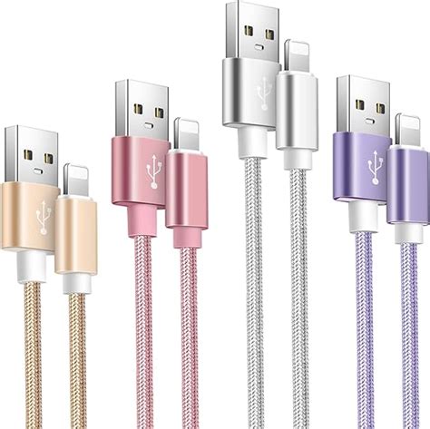 iphone charger cord  pack purple silver pink gold apple mfi certified iphone charging cables