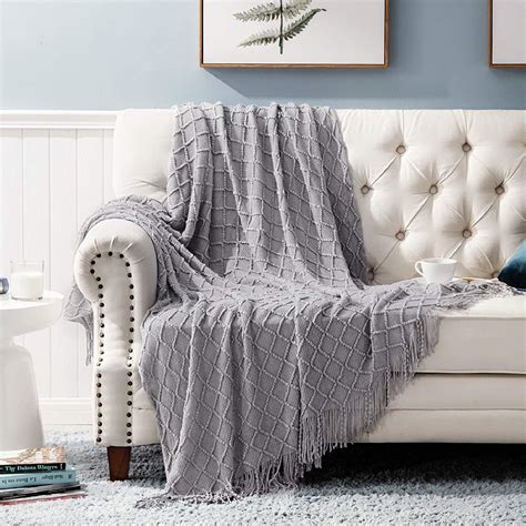 bedsure grey knit throw blanket  acrylic   soft warm