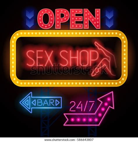electric sign board poster sex shop stock vector royalty free 586643807