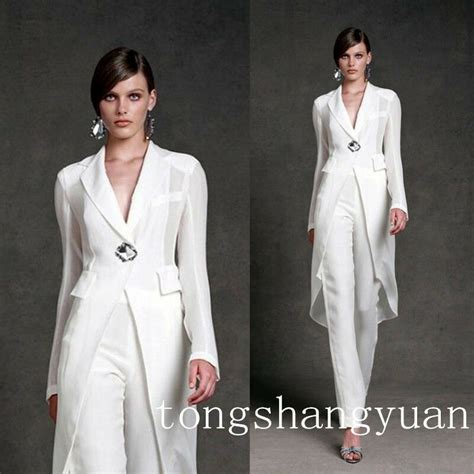 Fashion White Chiffon Mother Of Bride Pant Suits Formal