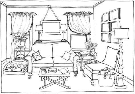 coloring page living room  buildings  architecture